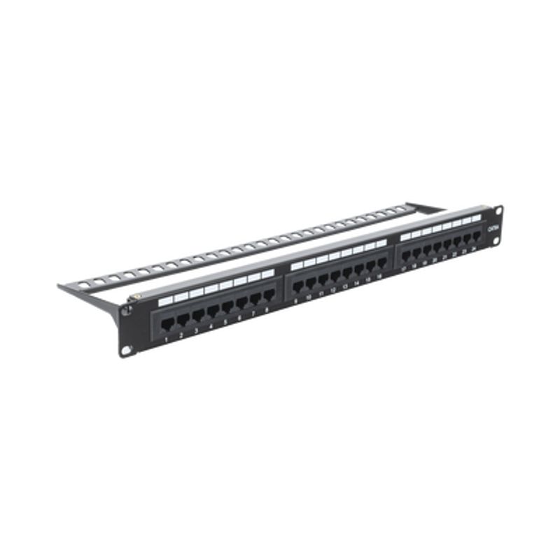 Panel De Parcheo De Impacto (110) Utp De 24 Puertos Cat6a 19in Con Barra Para Organizar Cables Y Espacio Para Etiqueta