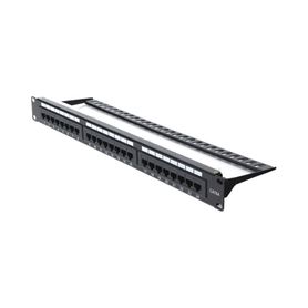 panel de parcheo de impacto 110 utp de 24 puertos cat6a 19in con barra para organizar cables y espacio para etiqueta75333
