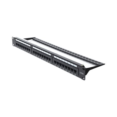 Panel De Parcheo De Impacto (110) Utp De 24 Puertos Cat6a 19in Con Barra Para Organizar Cables Y Espacio Para Etiqueta