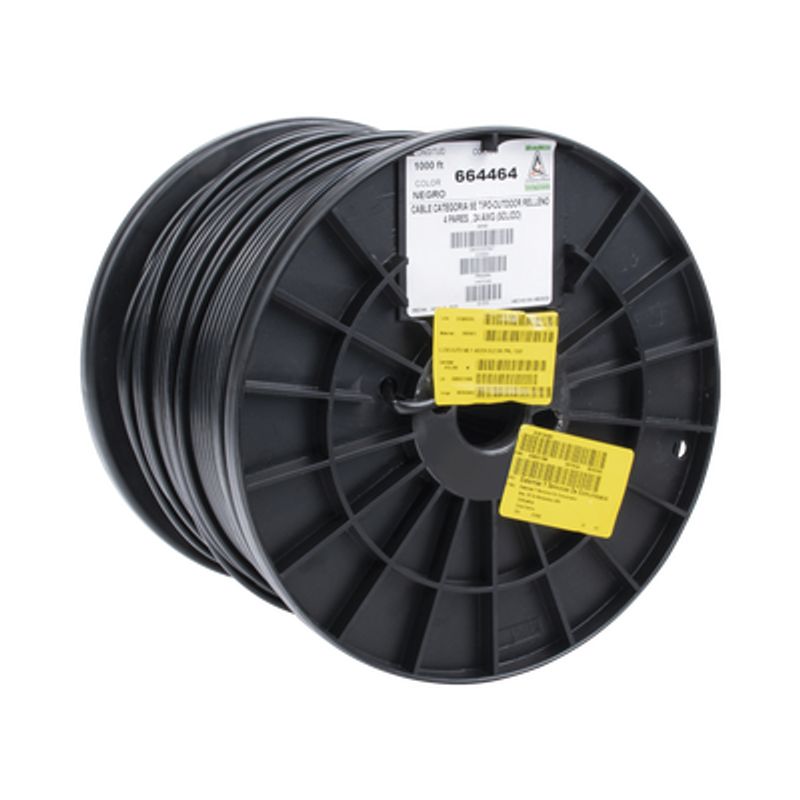 Bobina De 1000 Ft ( 305 M ) Cat5e Con Gel Para Exterior Color Negro Para Aplicaciones En Sistemas De Redes De Datos Y Cableado E