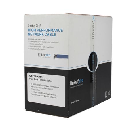 Bobina De Cable U/utp Cat6a De 305 Mts Color Azul Cmr Soporta 10gbaset Para Transmisión De Frecuencias De Hasta 500mhz Ul
