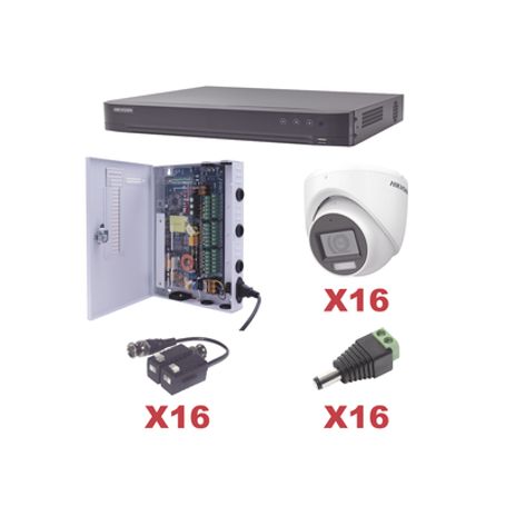 kit turbohd 1080p  dvr 16 canales  16 cámaras turret con audio integrado exterior 28 mm  transceptores  conectores  fuente de p