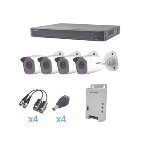 kit turbohd 1080p  dvr 4 canales  4 cámaras bala metálicas exterior 28 mm  transceptores  conectores  fuente de poder profesion