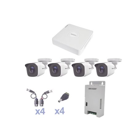 Kit Turbohd 1080 Lite / Dvr 4 Canales / 4 Cámaras Bala (exterior 2.8 Mm) / Transceptores / Conectores / Fuente De Poder Profesio