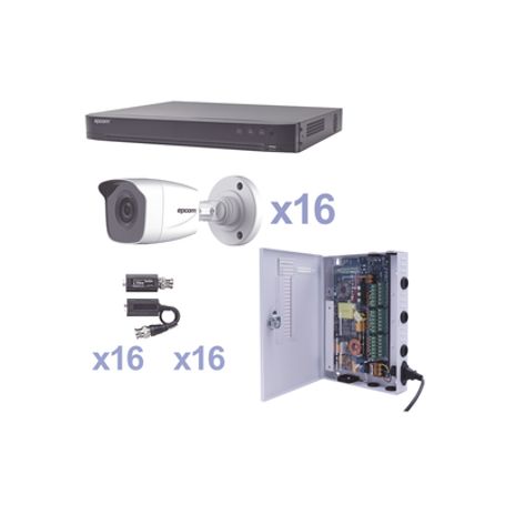 Kit Turbohd 1080p / Dvr 16 Canales / 16 Cámaras Bala (exterior 2.8 Mm) / Transceptores / Conectores / Fuente De Poder Profesiona