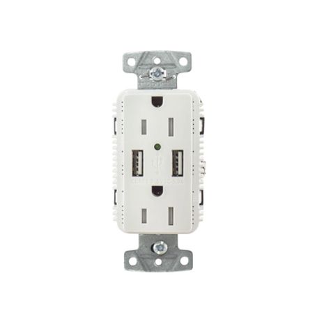 Contacto Dúplex Con 2 Puertos Usb 15a 125v 2 Polos 3 Hilos Color Blanco. 