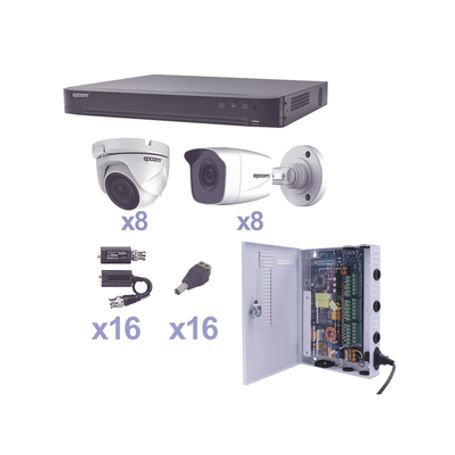 Kit Turbohd 1080p / Dvr 16 Canales / 8 Cámaras Bala (exterior 2.8 Mm) / 8 Cámaras Eyeball (exterior 2.8 Mm) / Transceptores / Co