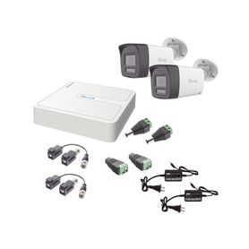 kit hilook audio bidireccional turbohd 1080p  dvr 4 canales  2 cámaras bala exterior con bocina y microfóno integrado  2 fuente