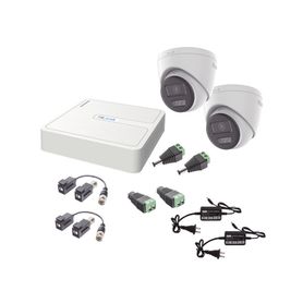 kit hilook audio bidireccional turbohd 1080p  dvr 4 canales  2 cámaras turret exterior con bocina y microfóno integrado  2 fuen