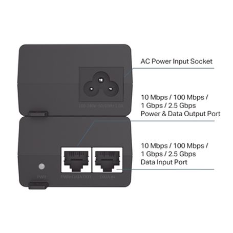 Inyector Poe (30w) / Gigabit 802.3 Af/at / 2 Puertos 10/100/1000 Mbps / Plug And Play / Fuente Alimientación Integrada