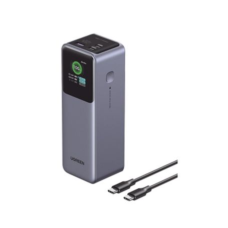 power bank de 25000mah  3 salidas 200w max  usba  2 usbc  pd 30 qc30  fcp  scp  pantalla inteligente  carcasa ignifuga  color g