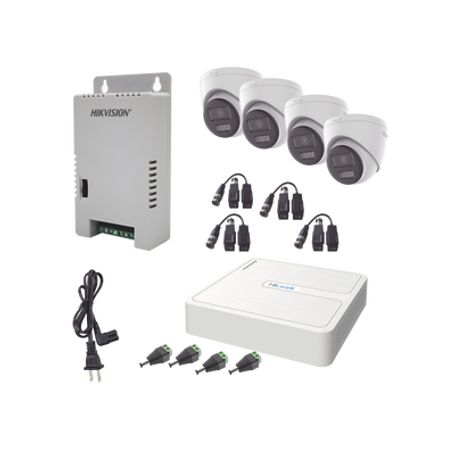 kit hilook audio bidireccional turbohd 1080p  dvr 4 canales  4 cámaras eyeball exterior con bocina y microfóno integrado  1 fue
