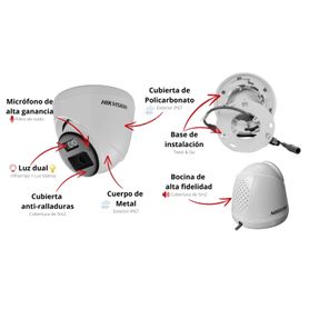 audio bidireccional  dual light  colorvu turret turbohd 4k 8 megapixel  lente 28 mm  40 mts ir exir  40 mts luz blanca  micrófo