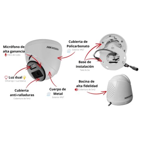 Audio Bidireccional  Dual Light  Colorvu Turret Turbohd 4k (8 Megapixel) / Lente 2.8 Mm / 40 Mts Ir Exir  40 Mts Luz Blanca / Mi