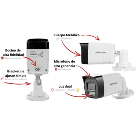 Audio Bidireccional  Dual Light  Colorvu Bala Turbohd 4k (8 Megapixel) / Lente 2.8 Mm / 30 Mts Ir Exir  20 Mts Luz Blanca / Micr