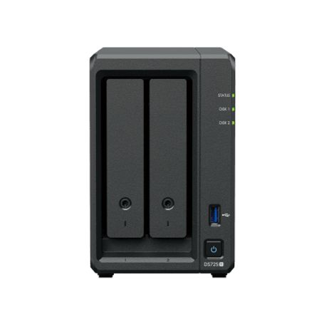 Nas Synology Diskstation Ds725  2 Bahias  Expandible Hasta 7 Unidades  2 Ranuras M.2 Nvme  Puerto 2.5gbe  Rendimiento 276 Mb/s L