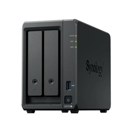 Nas Synology Diskstation Ds725  2 Bahias  Expandible Hasta 7 Unidades  2 Ranuras M.2 Nvme  Puerto 2.5gbe  Rendimiento 276 Mb/s L