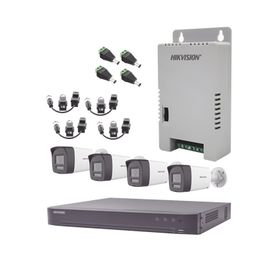 kit audio bidireccional turbohd 4k3k  dvr 4 canales 4k  4 cámaras bala exterior con bocina y microfóno integrado 3k  1 fuentes 