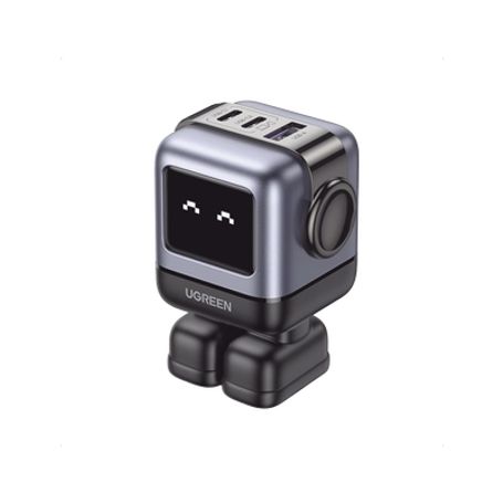 cargador robotgan de 65w serie uno  3 puertos de carga rápida  2 usbc  1 usba  pd 30  qc 40  carga inteligente  tecnologia gan 