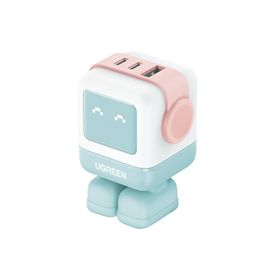 cargador robotgan de 65w serie uno  3 puertos de carga rápida  2 usbc  1 usba  pd 30  qc 40  carga inteligente  tecnologia gan 