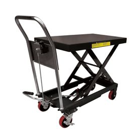 mesa elevadora hidráulica  capacidad 300 kg a 1 t  ruedas de poliuretano  sistema hidráulico con freno  soporte de tijera  idea