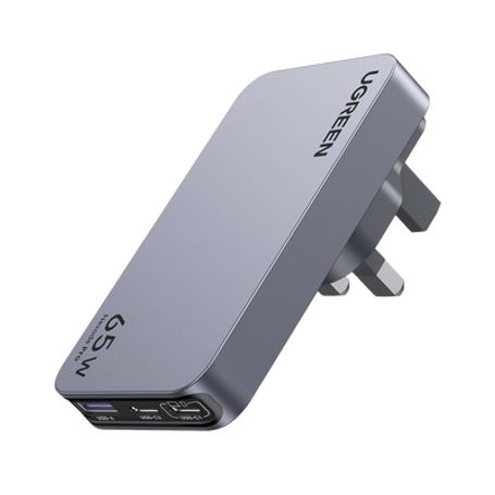 cargador rápido de viaje gan de 3 puertos y 65 w con enchufes de ee uu reino unido y ue