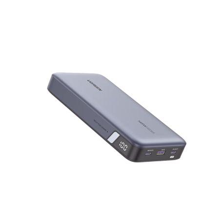 power bank de 25000mah  3 salidas 145w max  usba  2 usbc  pd 30 qc30  fcp  scp  pantalla inteligente  carcasa ignifuga  color g