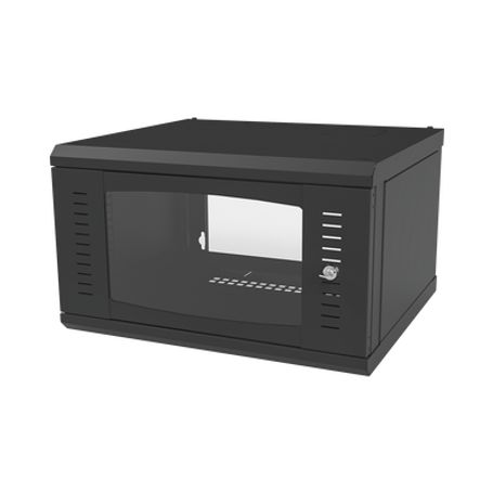 gabinete para montaje en pared con puerta de cristal templado cuerpo fijo con 6 unidades de rack de 19in fabricado en acero7470