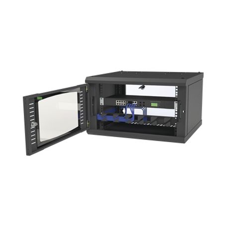 Gabinete Para Montaje En Pared Con Puerta De Cristal Templado Cuerpo Fijo Con 6 Unidades De Rack De 19in Fabricado En Acero