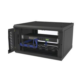 gabinete para montaje en pared con puerta de cristal templado cuerpo fijo con 6 unidades de rack de 19in fabricado en acero7470