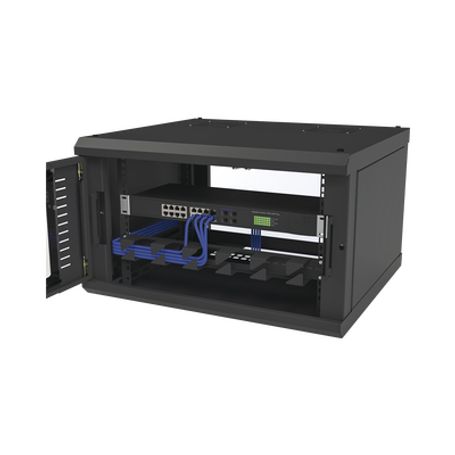Gabinete Para Montaje En Pared Con Puerta De Cristal Templado Cuerpo Fijo Con 6 Unidades De Rack De 19in Fabricado En Acero
