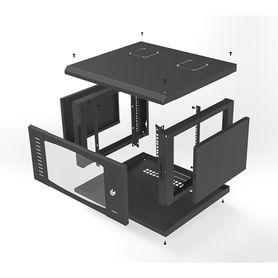 gabinete para montaje en pared con puerta de cristal templado cuerpo fijo con 6 unidades de rack de 19in fabricado en acero7470