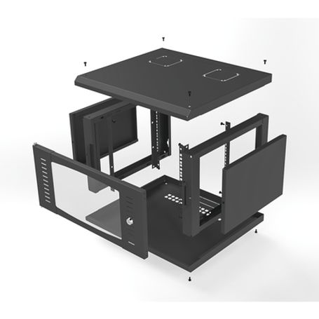 Gabinete Para Montaje En Pared Con Puerta De Cristal Templado Cuerpo Fijo Con 6 Unidades De Rack De 19in Fabricado En Acero