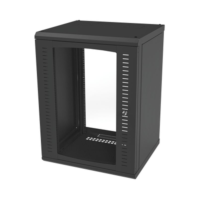 Gabinete Para Montaje En Pared Puerta De Cristal Templado Cuerpo Fijo Con Rack 19 De 16 Unidades