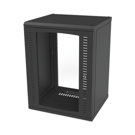 gabinete para montaje en pared puerta de cristal templado cuerpo fijo con rack 19 de 16 unidades86718