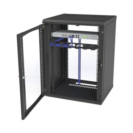 Gabinete Para Montaje En Pared Puerta De Cristal Templado Cuerpo Fijo Con Rack 19 De 16 Unidades