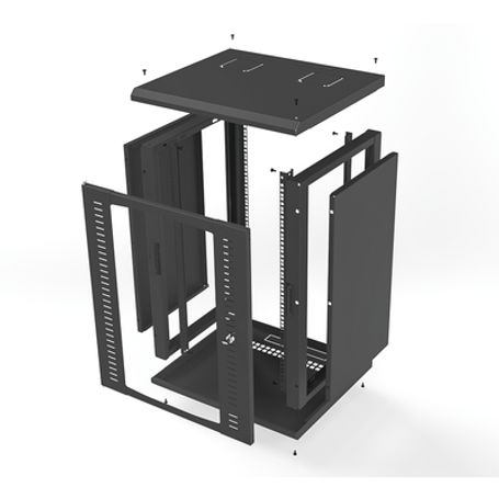 Gabinete Para Montaje En Pared Puerta De Cristal Templado Cuerpo Fijo Con Rack 19 De 16 Unidades
