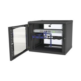 gabinete para montaje en pared fijo con 9 unidades de rack de 19in puerta de cristal templado fabricado en acero74708