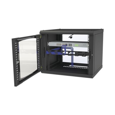 Gabinete Para Montaje En Pared Fijo Con 9 Unidades De Rack De 19in Puerta De Cristal Templado Fabricado En Acero
