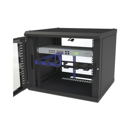 Gabinete Para Montaje En Pared Fijo Con 9 Unidades De Rack De 19in Puerta De Cristal Templado Fabricado En Acero