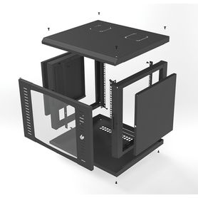 gabinete para montaje en pared fijo con 9 unidades de rack de 19in puerta de cristal templado fabricado en acero74708
