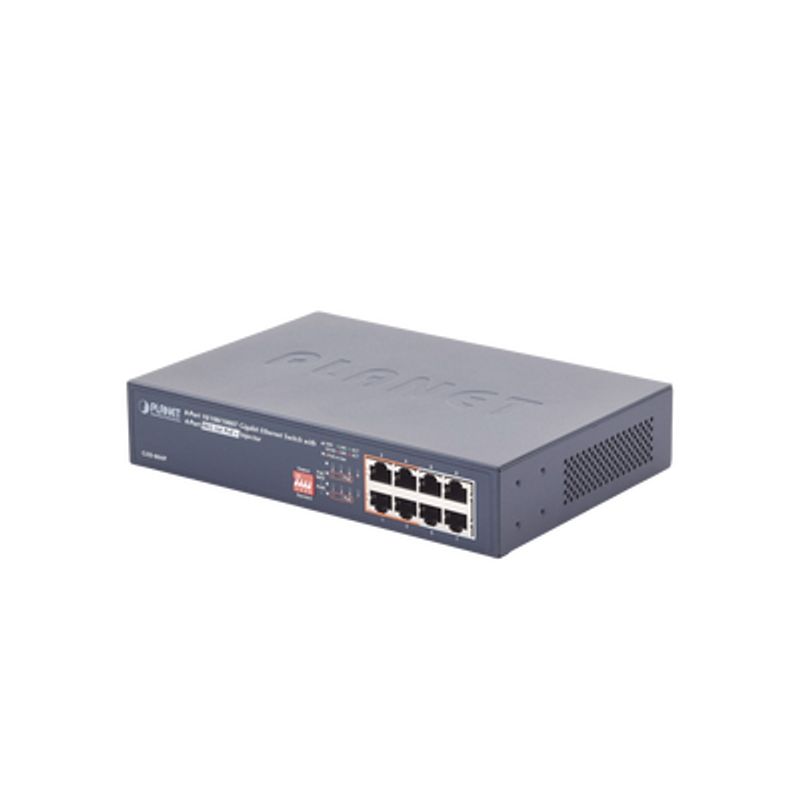 Switch Poe No Administrable 8 Puertos 10/100/1000 Mbps Con 4 Puertos Poe 802.3af/at Modo Extender Hasta 250 Mts