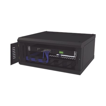 Gabinete De Montaje En Pared Con Puerta De Cristal Cuerpo Fijo Con Rack De 19in 4ur Color Negro