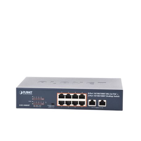 Switch De Escritorio No Administrable / 8 Puertos 10/100/1000t Poe 802.3at / 2 Puertos Uplink 10/100/1000t / Presupuesto Poe 120