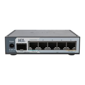 router hex s  5 puertos gigabit ethernet  1 puerto sfp 25g  dualcore arm  512 mb ram  routeros v7  poein y poeout  montaje en p