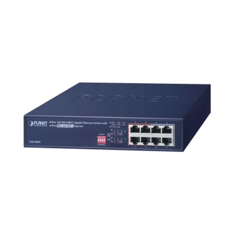 Switch Poe No Administrable 8 Puertos 10/100/1000 Mbps Con 4 Puertos Poe 802.3af/at Modo Extender Hasta 250 Mts