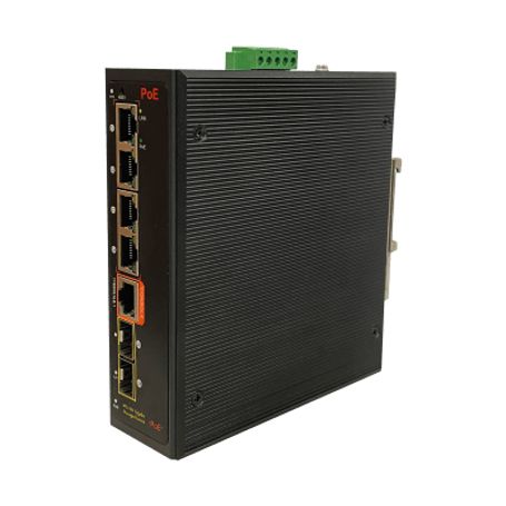 switch poe industrial administrable  4 puertos 1gbe poe  2 slots sfp  ip40  rango de temperatura 40°c a 80°c  erps con recupera