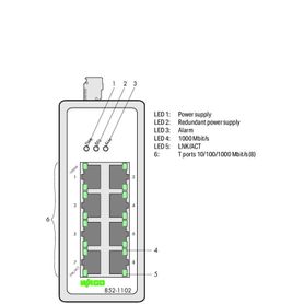 switch industrial ethernet  8 puertos 1000baset  alimentación redundante de cc  rango de tensión 957 v  carcasa metálica  monta