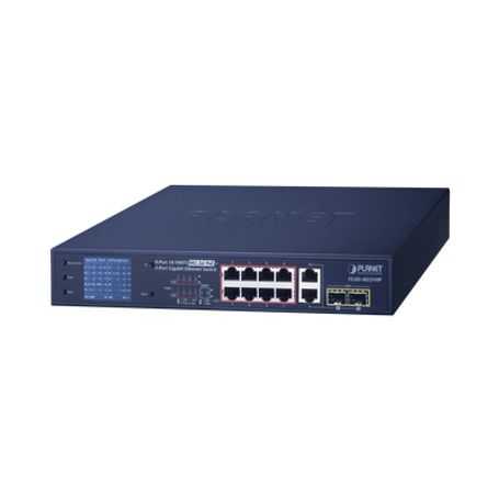 switch poe  distancia 250 metros  8 puertos  2 combo tpsfp gigabit y pantalla lcd para monitoreo