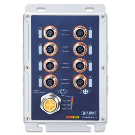 Switch Industrial Ip67 8 Puertos 10/100tx M12 / Ieee 802.3at Poe / 180w Poe Budget / 4075°c / Aluminio / Dinrail Y Montaje En Pa